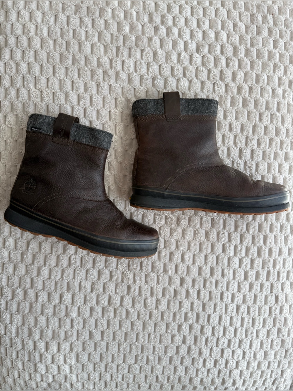 Timberland Brown Leather Wool Lined Waterproof Mens Pull On Boots